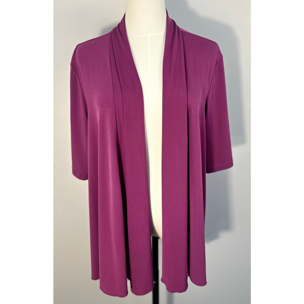 Susan Graver Open Front Cardigan L Pink Magenta Drape Career Office Core